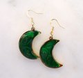 Green Crescent Moon Sparkle Earrings