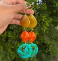 Turquoise, Orange and Yellow Vintage Lucite and Gemstone Statement Earrings