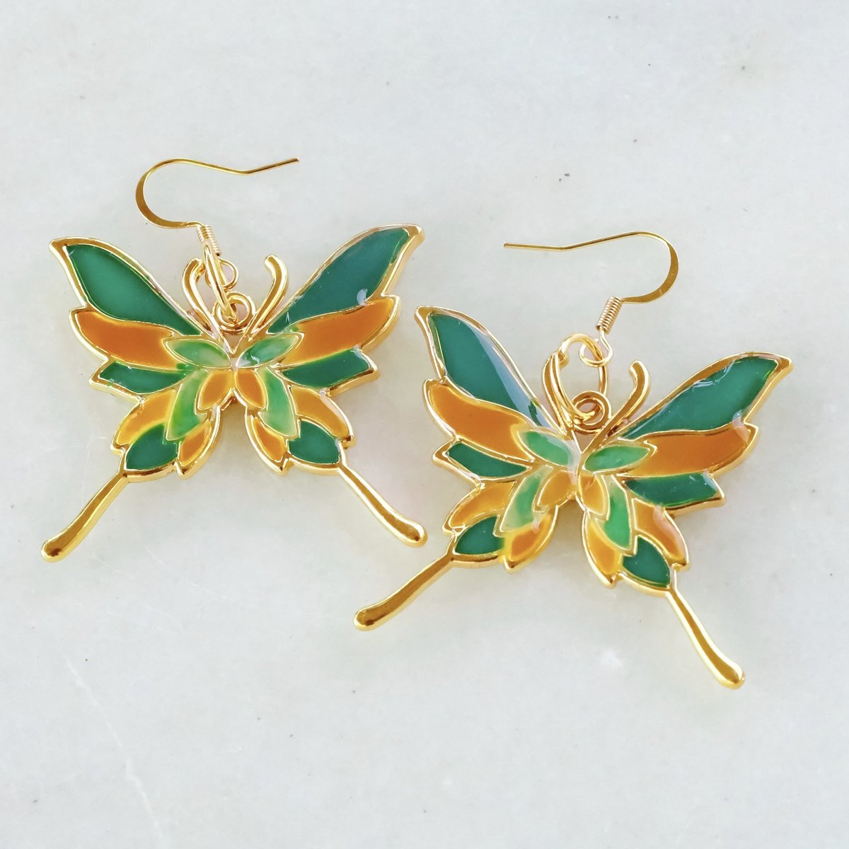 Green and Orange Dainty Butterfly Earrings