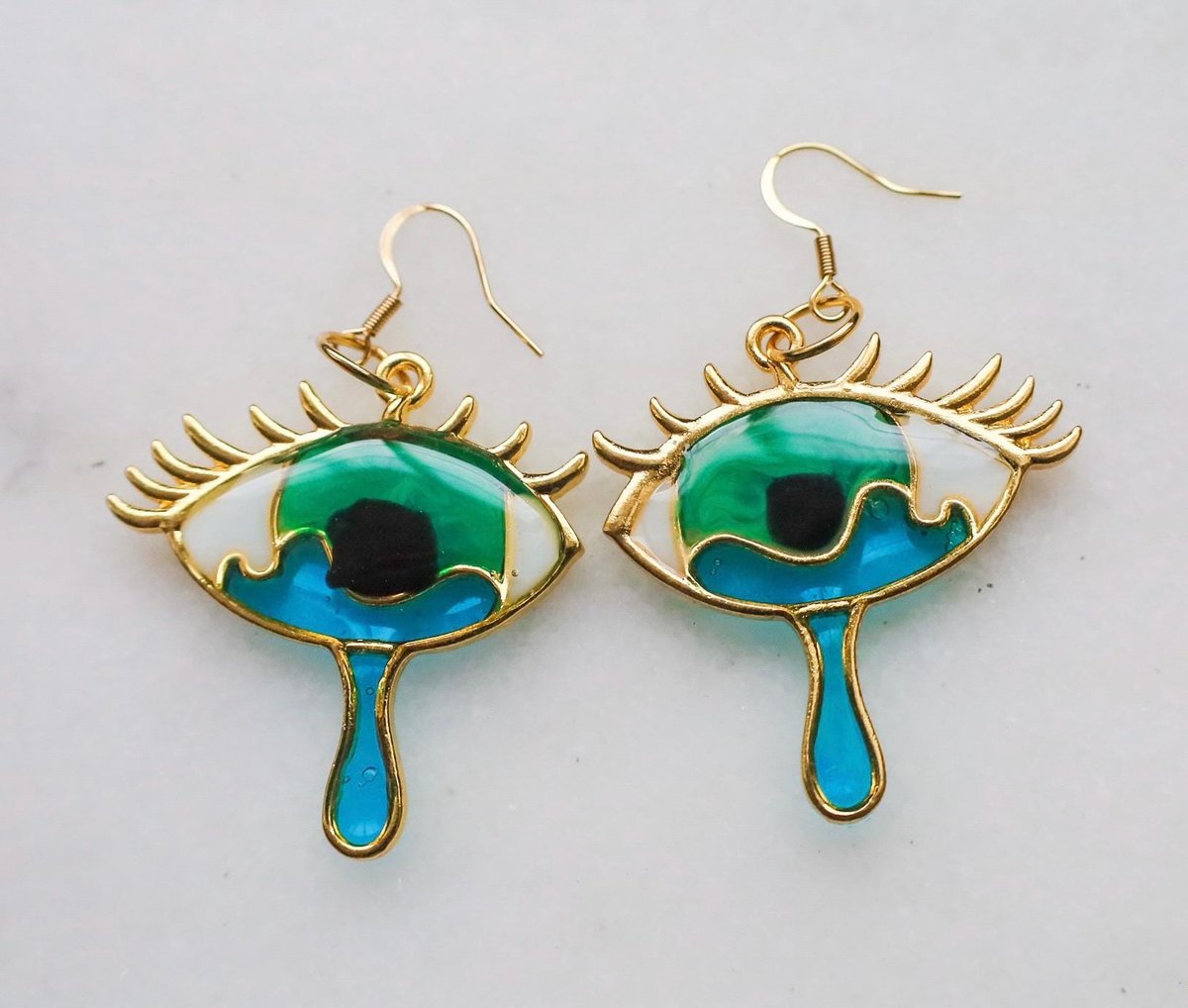 Teardrop Eye Abstract Earrings in Forest Green