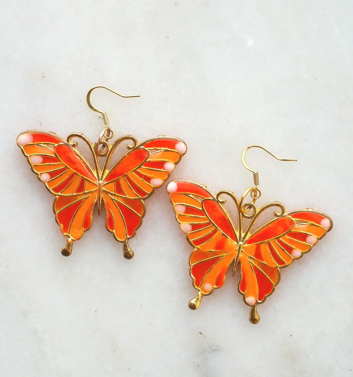 Orange Mosaic Monarch Butterfly Earrings