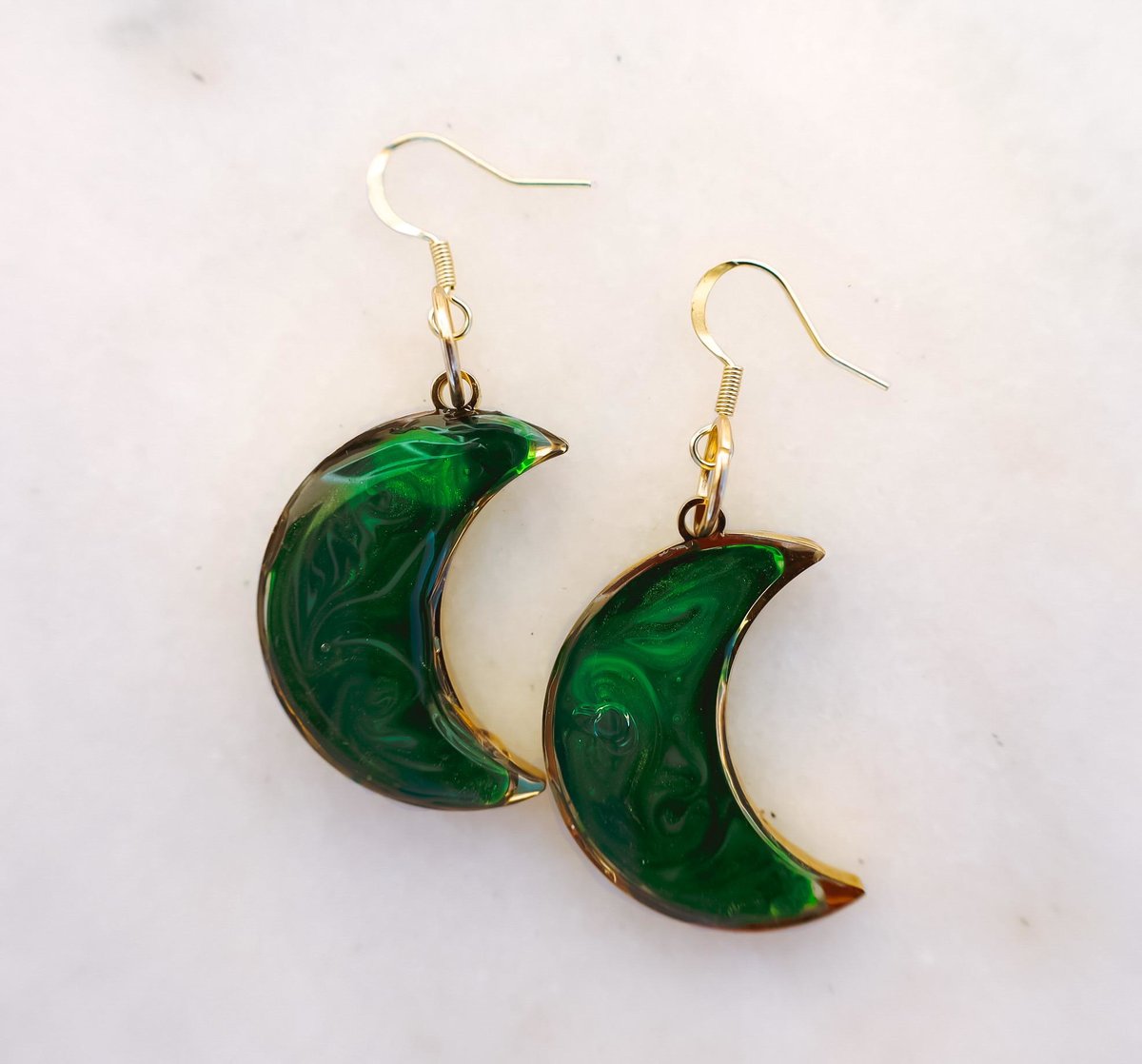 Green Crescent Moon Sparkle Earrings