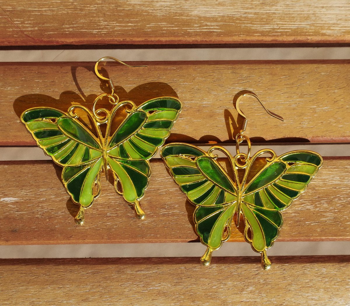 Green Mosaic Butterfly Earrings
