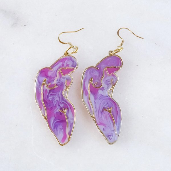 Abstract Purple Feminine Body Silhouette Earrings