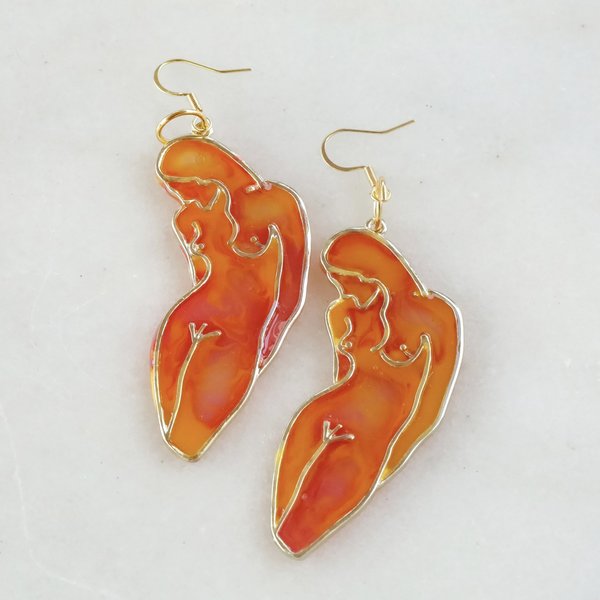 Orange Abstract Feminine Body Silhouette Earrings
