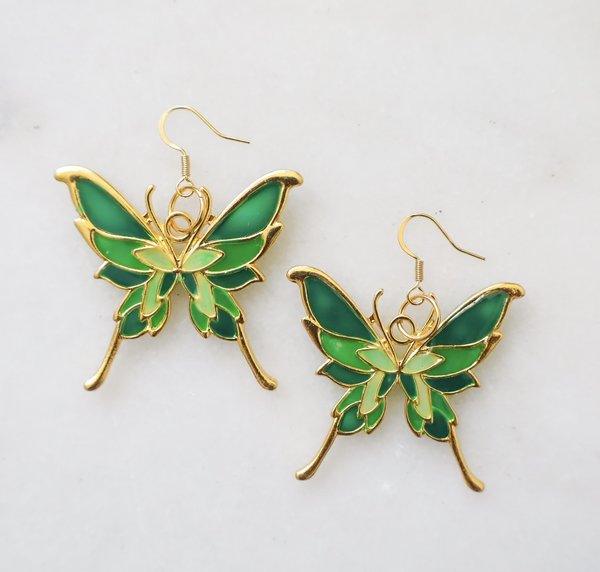 Green Dainty Butterfly Earrings
