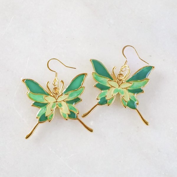 Shades of Green Dainty Butterfly Earrings