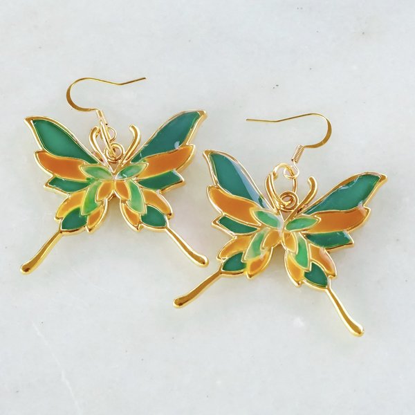 Green and Orange Dainty Butterfly Earrings