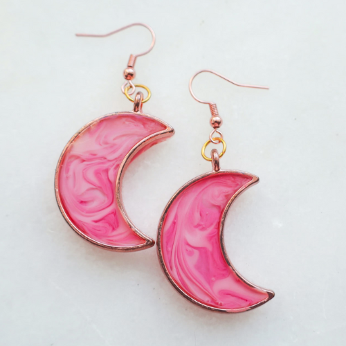 Pink Abstract Crescent Moon Earrings
