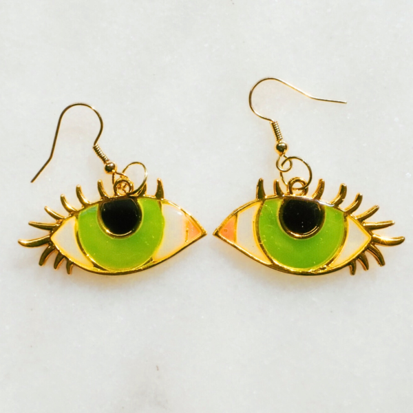 Abstract Green Eye Earrings