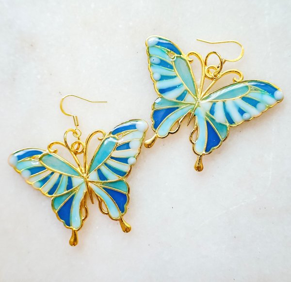 Blue Mosaic Butterfly Earrings