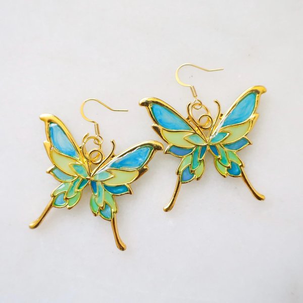Blue and Green Butterfly Earrings