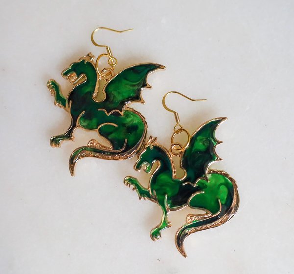 Green and Black Dragon Earrings