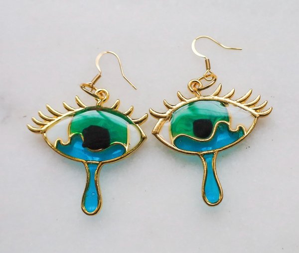 Teardrop Eye Abstract Earrings in Forest Green