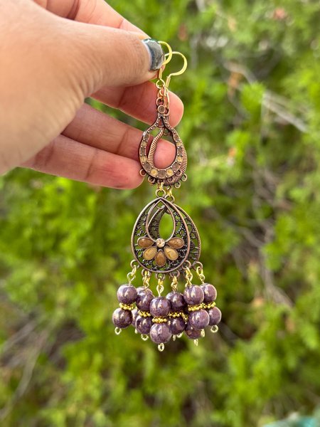 Earthy Purple and Bronze Beaded Chandelier Earrings