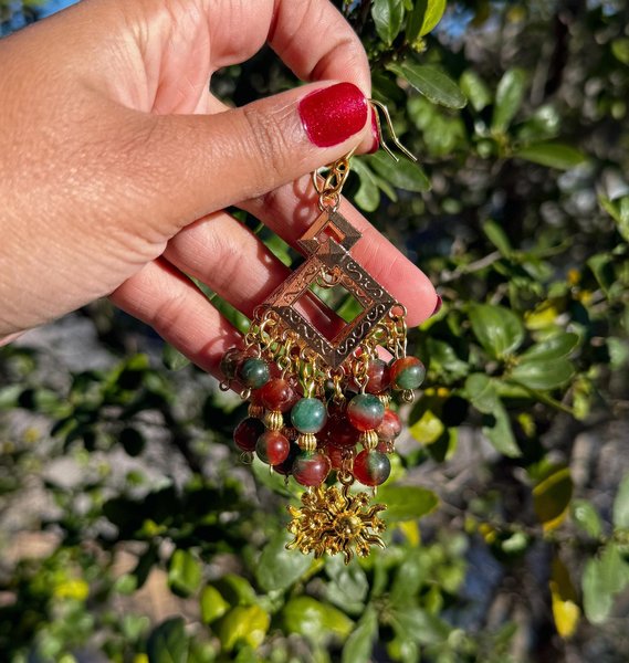 Earth Tone Beaded Gold Sunshine Earrings