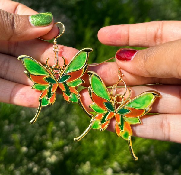 Light Green and Orange Dainty Butterfly Earrings